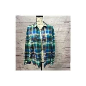 SONOMA Life Style Women's Plaid Button Down Shirt Long Sleeve Size L 100% Cotton